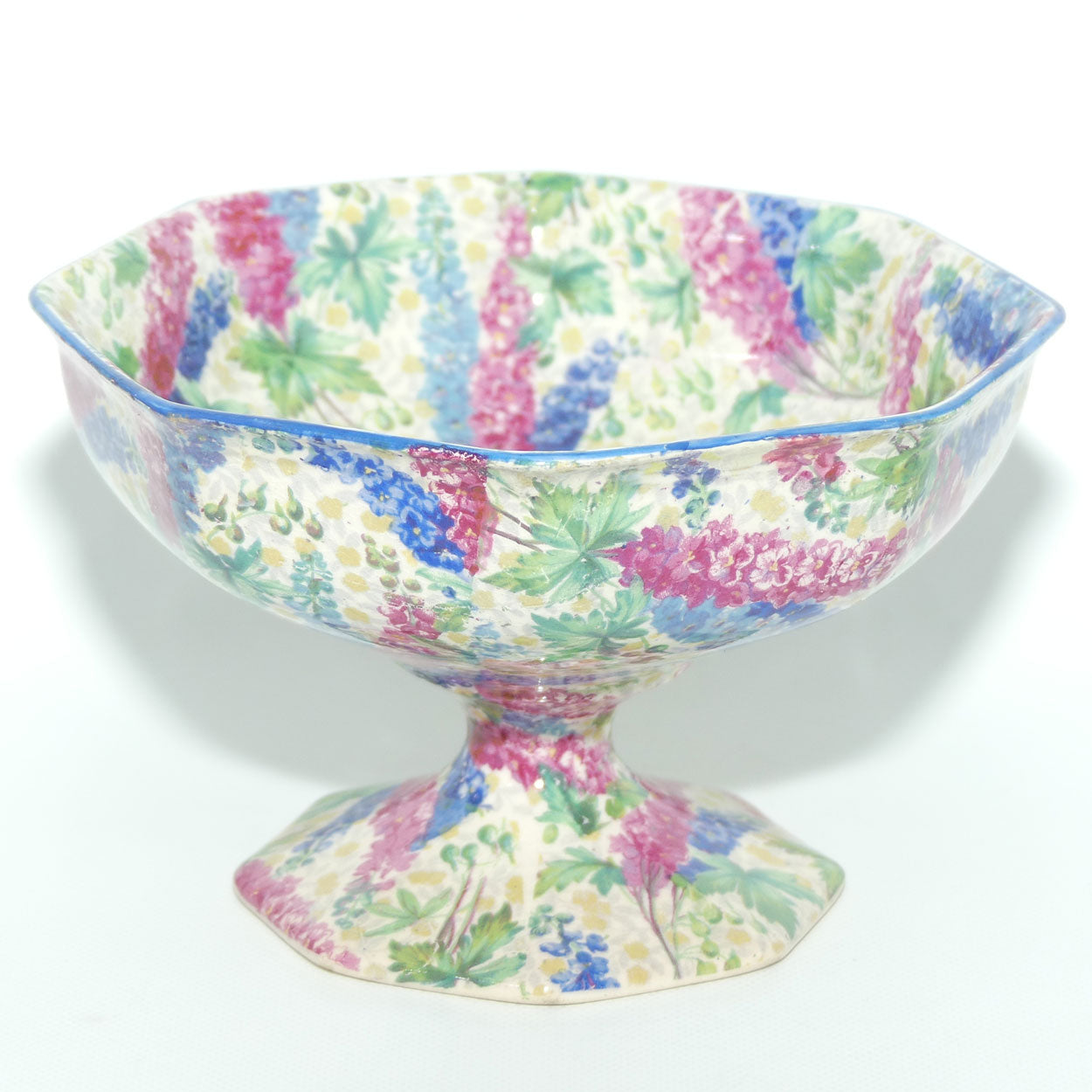 Royal Winton Chintz Delphinium pattern hexagonal comport