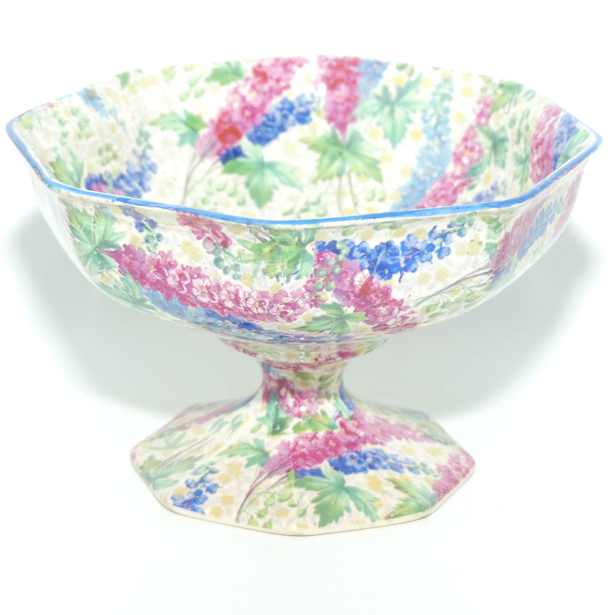 Royal Winton Chintz Delphinium pattern hexagonal comport