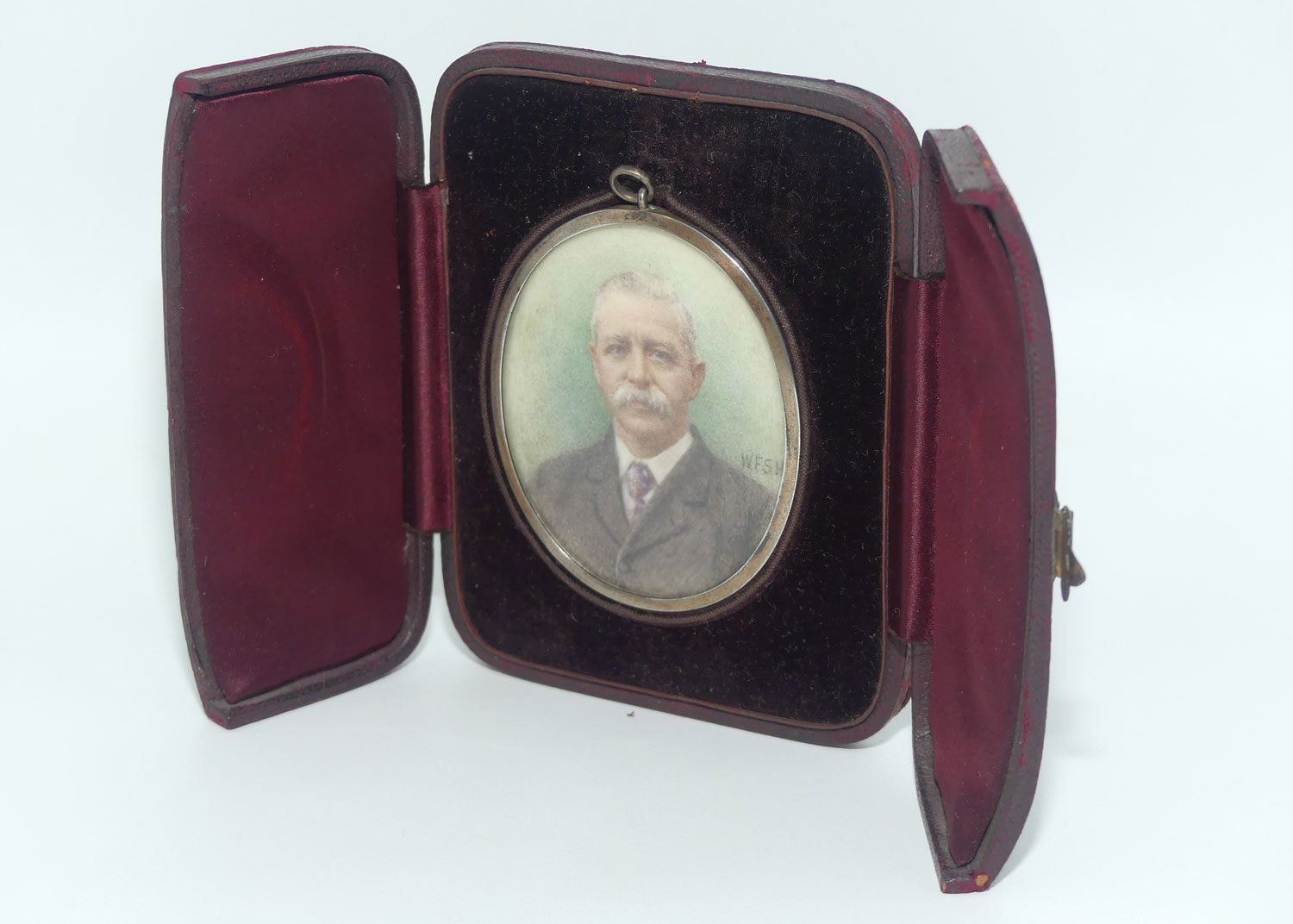 19th Century Framed Miniature Portrait in Folding Leather Case | Walter Francis Scott Hetherington