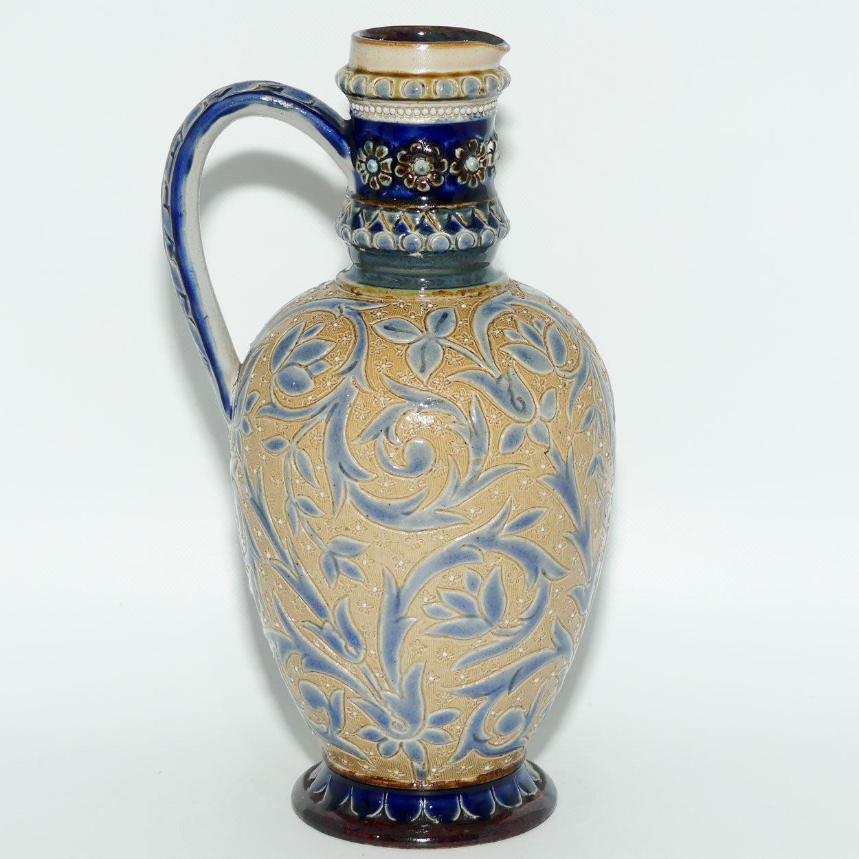 Doulton Lambeth Francis E Lee stoneware bulbous jug with incised foliage