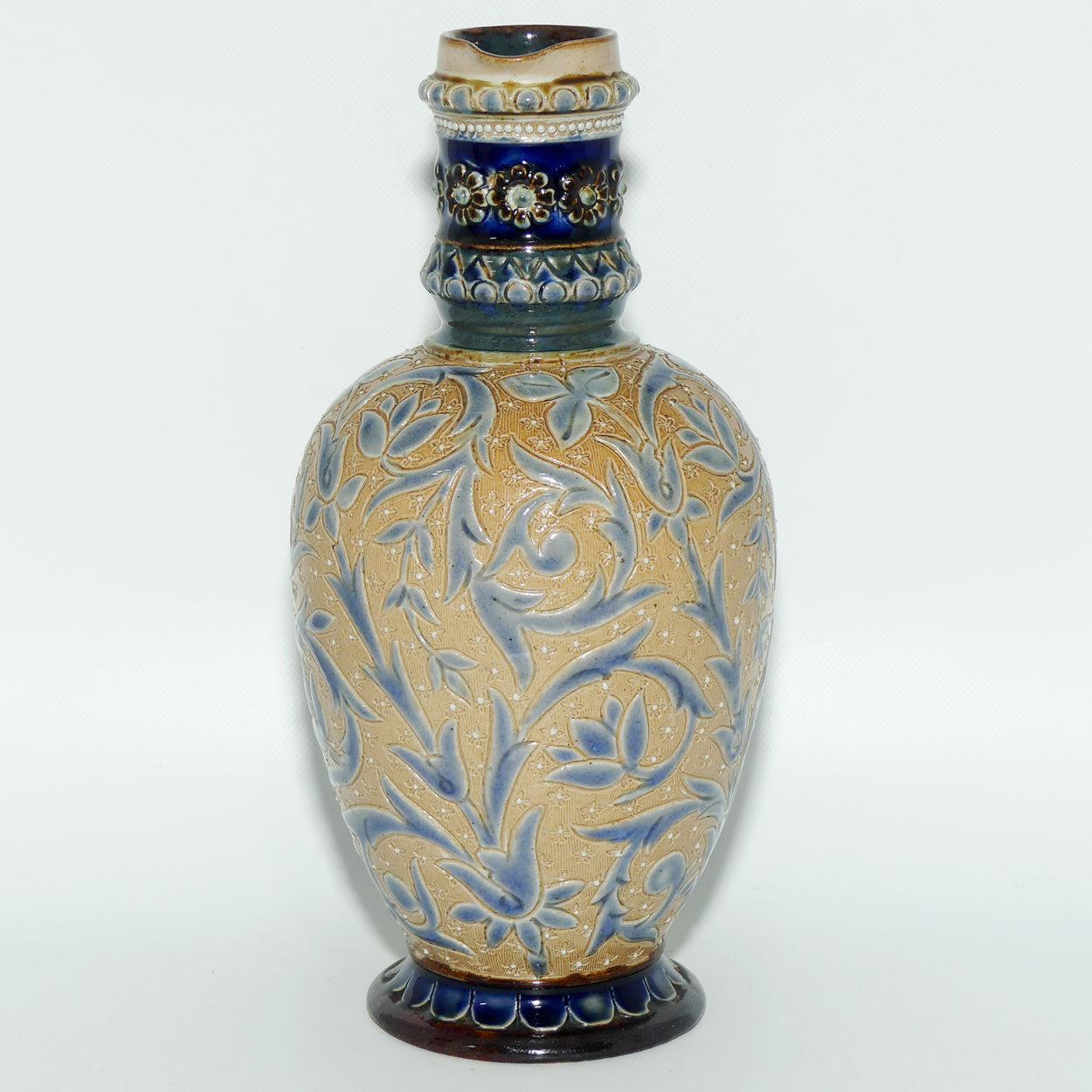 Doulton Lambeth Francis E Lee stoneware bulbous jug with incised foliage