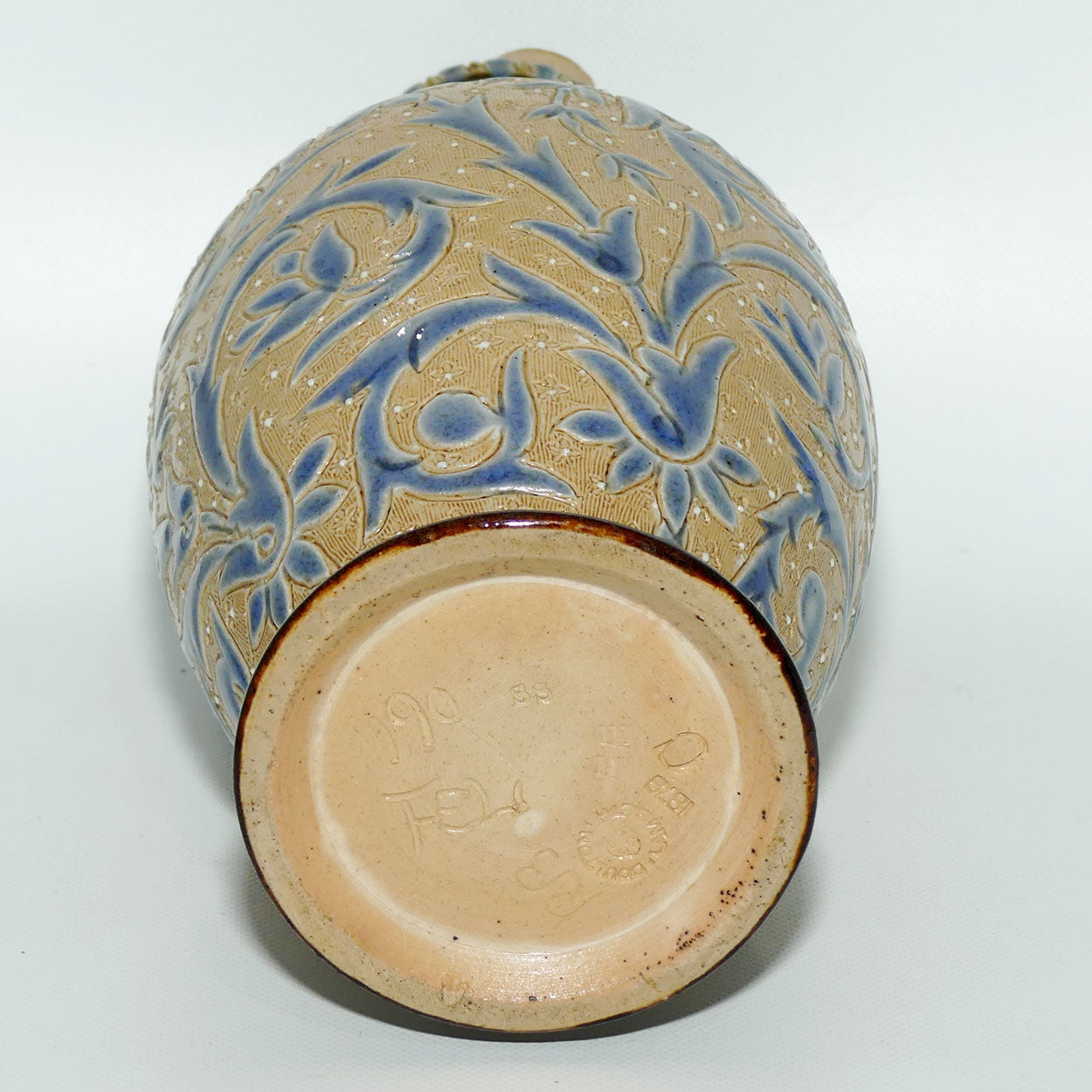 Doulton Lambeth Francis E Lee stoneware bulbous jug with incised foliage