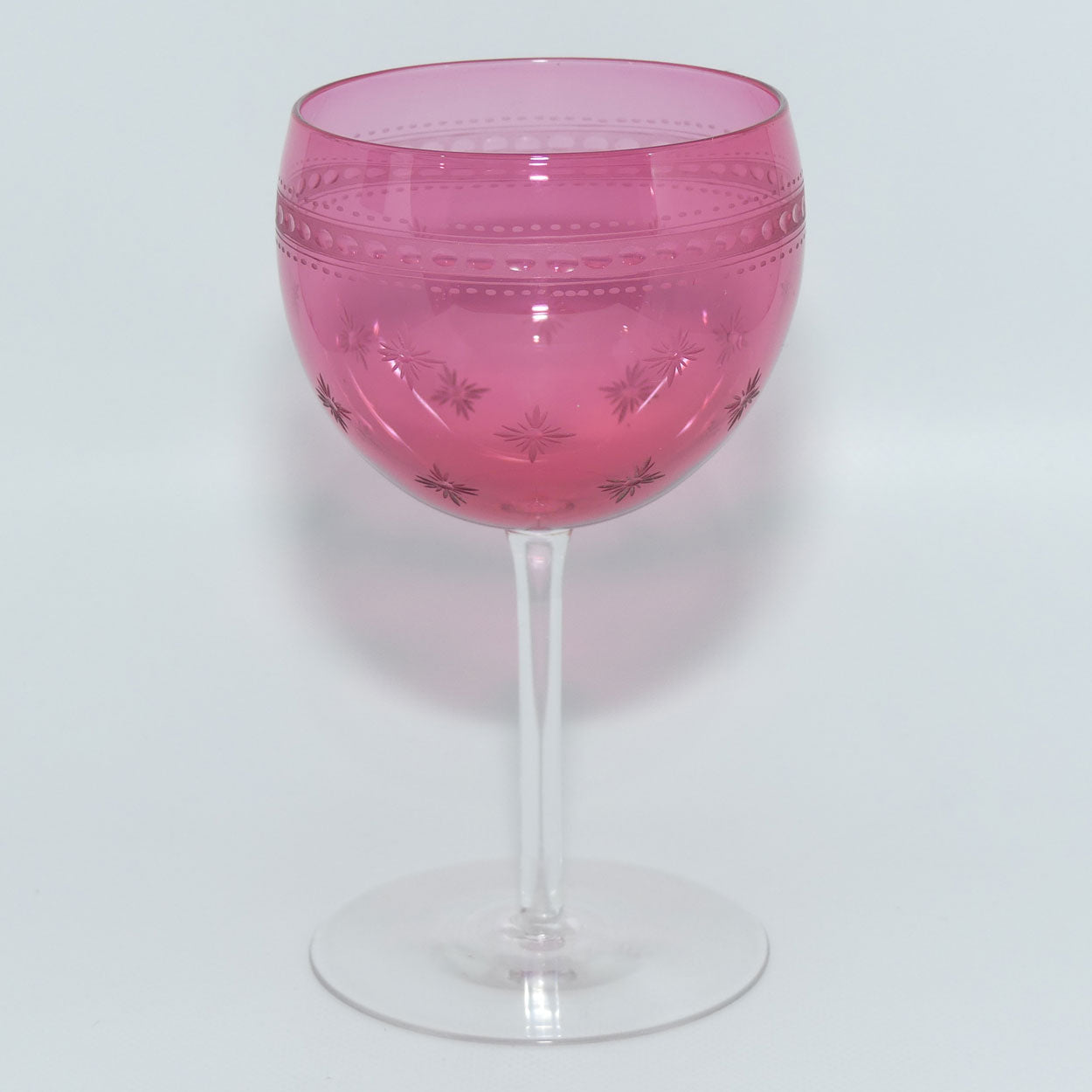 Set of 6 Antique French Cranberry Crystal wine glasses | Fine Wheel Cut decoration