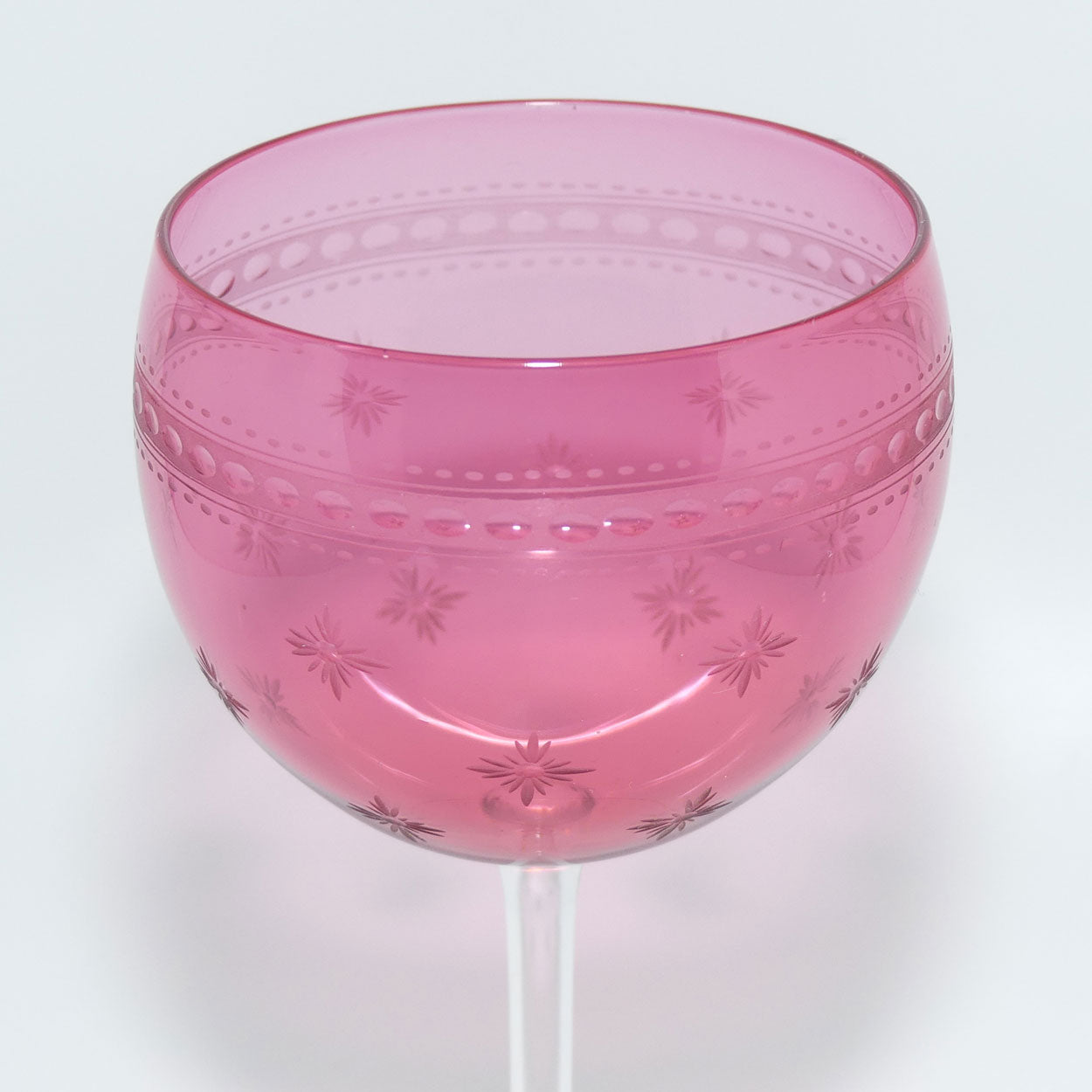 Set of 6 Antique French Cranberry Crystal wine glasses | Fine Wheel Cut decoration