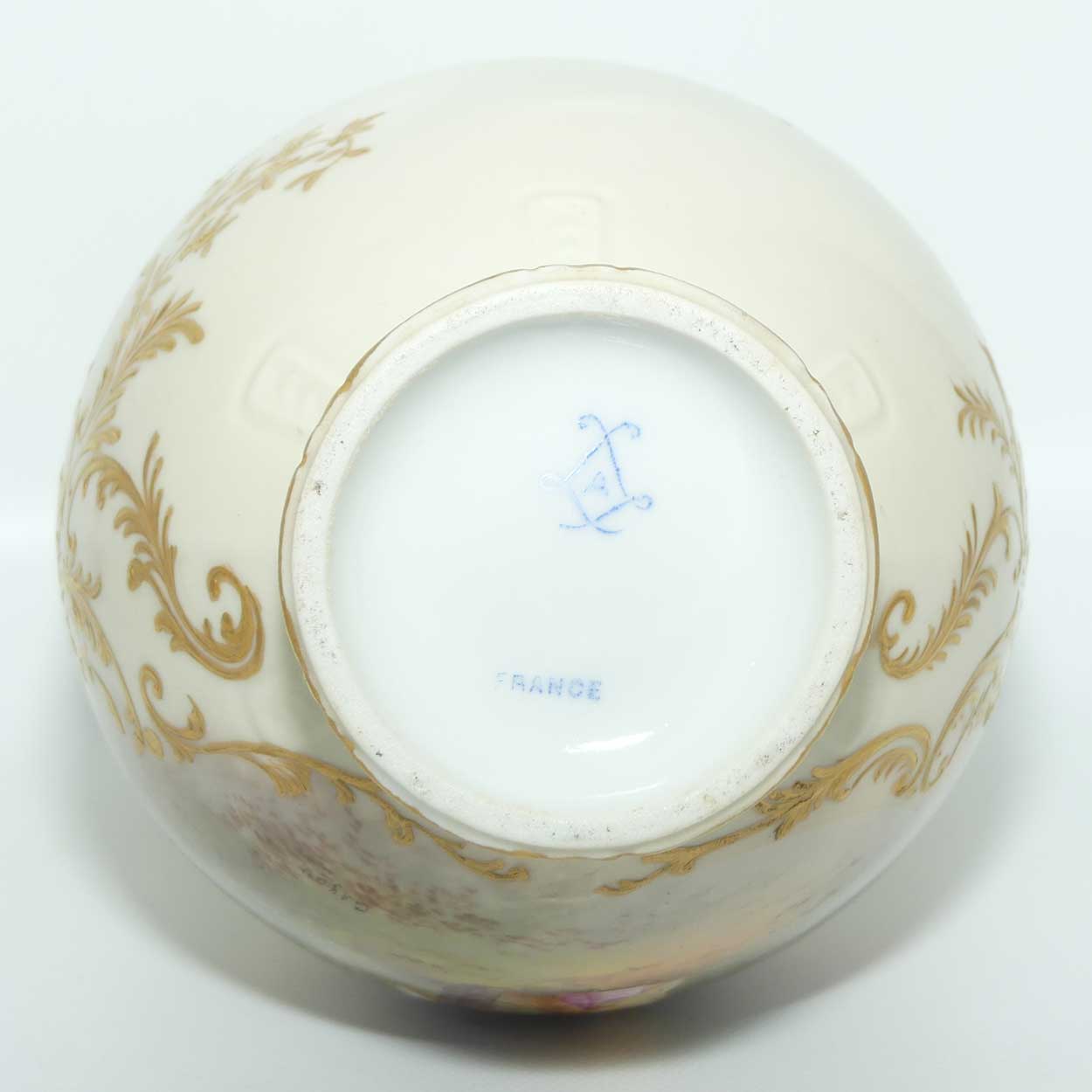 Late 19th Century French Sevres style waisted vase with reticulated rim and gilt handles 