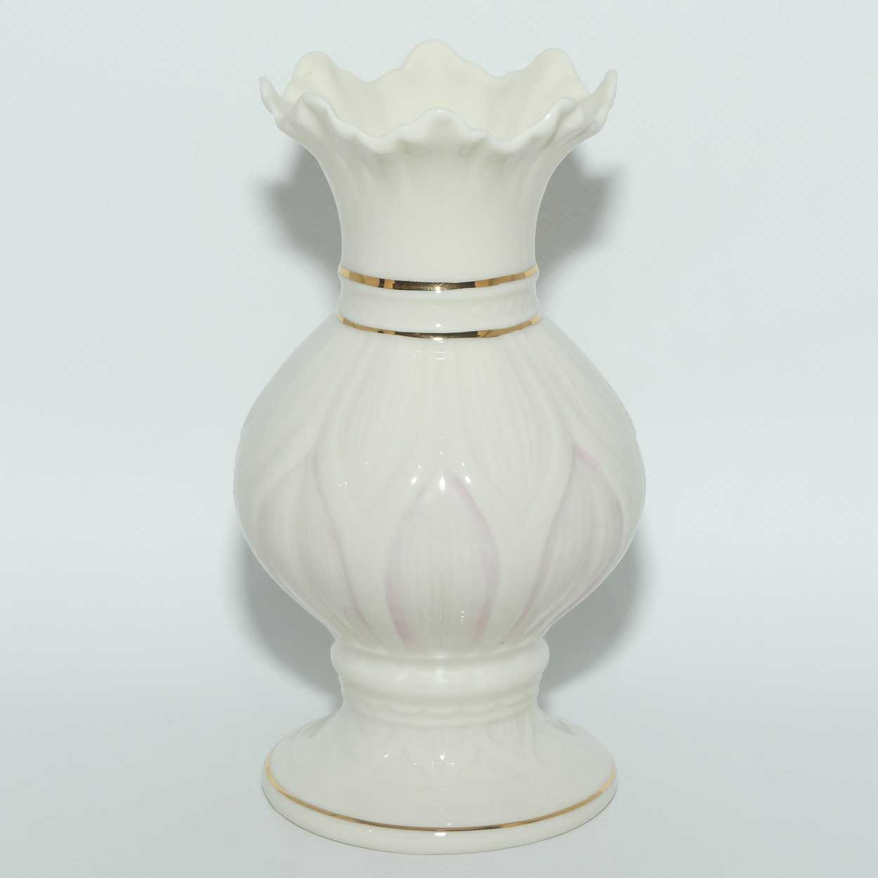Belleek frill top Thistle pattern vase | Pink | 2nd Blue Mark