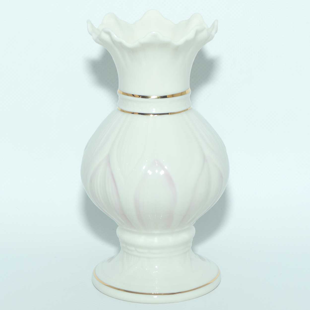 Belleek frill top Thistle pattern vase | Pink | 2nd Blue Mark
