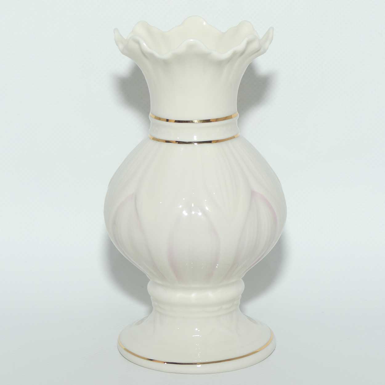Belleek frill top Thistle pattern vase | Pink | 2nd Blue Mark