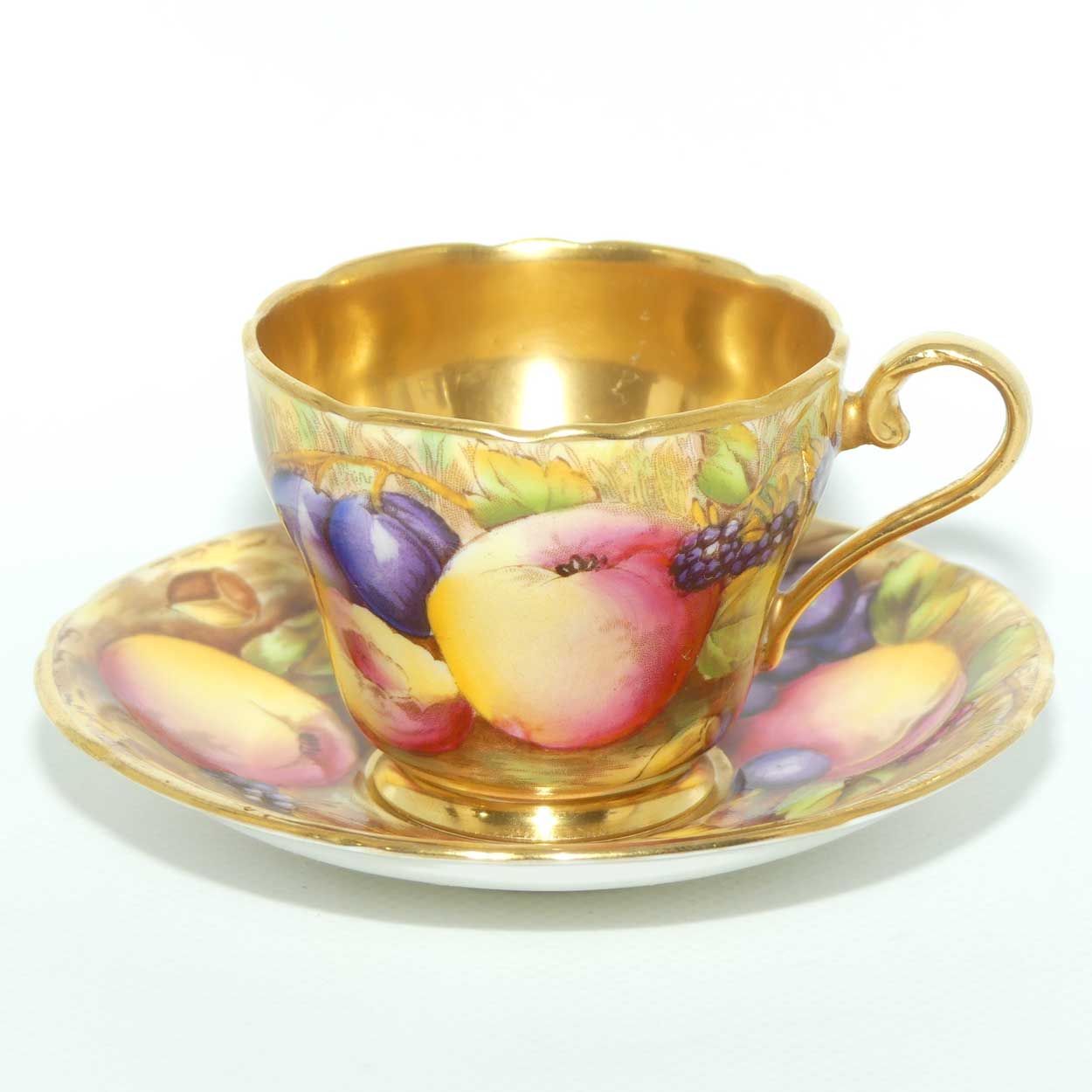 Aynsley Orchard Gold with gilt interior demi tasse duo | signed Brunt