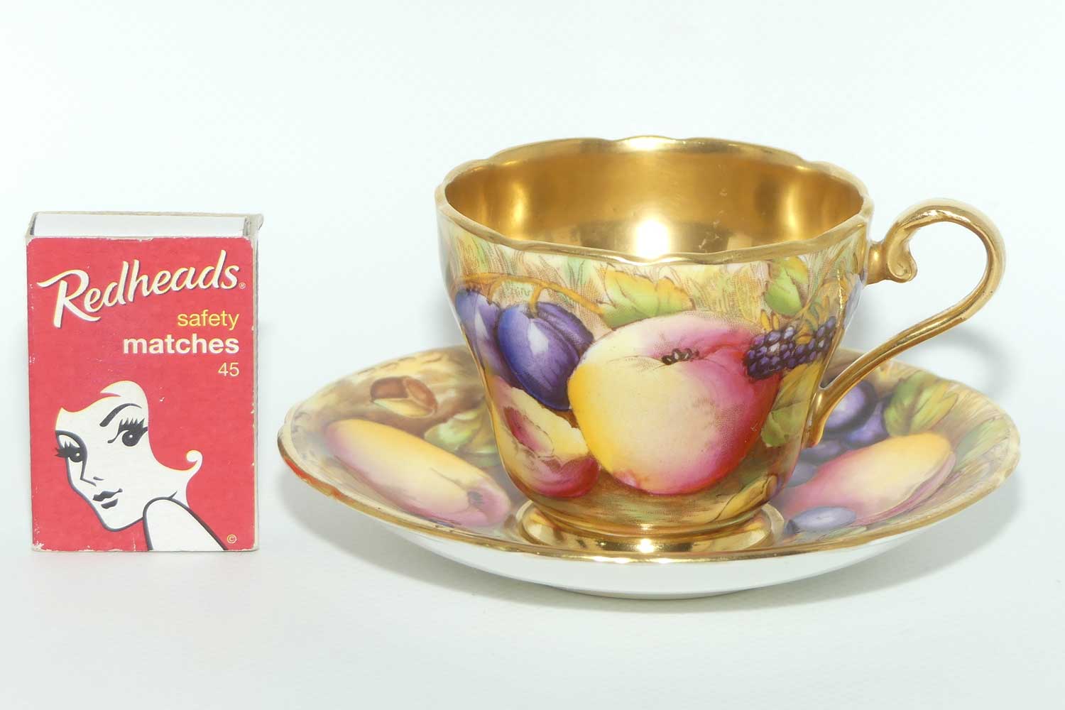 Aynsley Orchard Gold with gilt interior demi tasse duo | signed Brunt