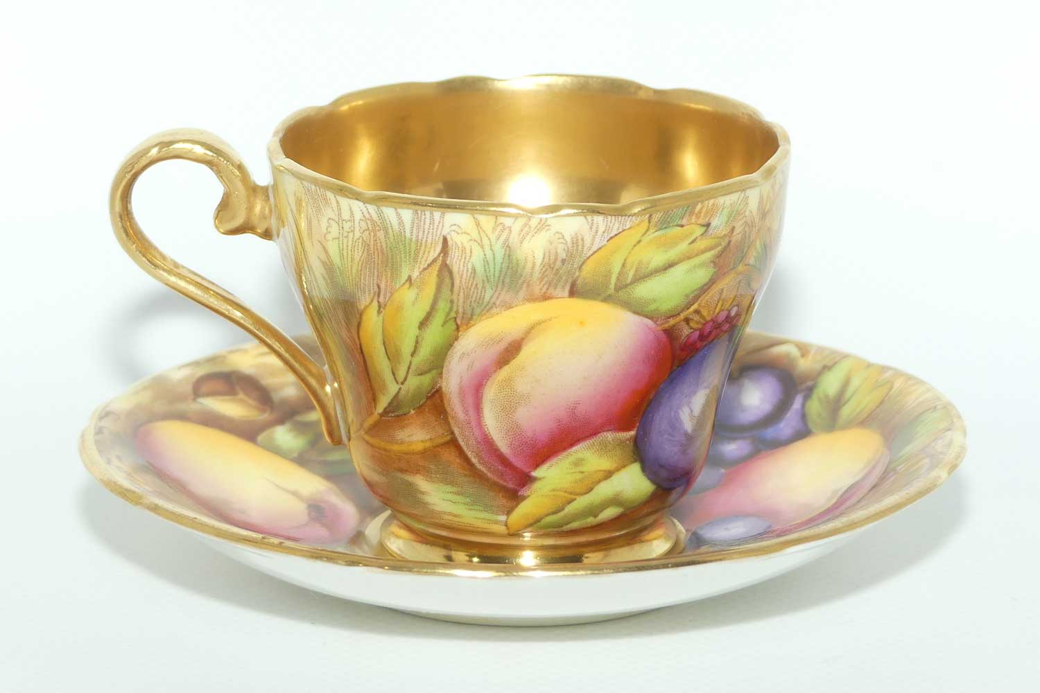 Aynsley Orchard Gold with gilt interior demi tasse duo | signed Brunt