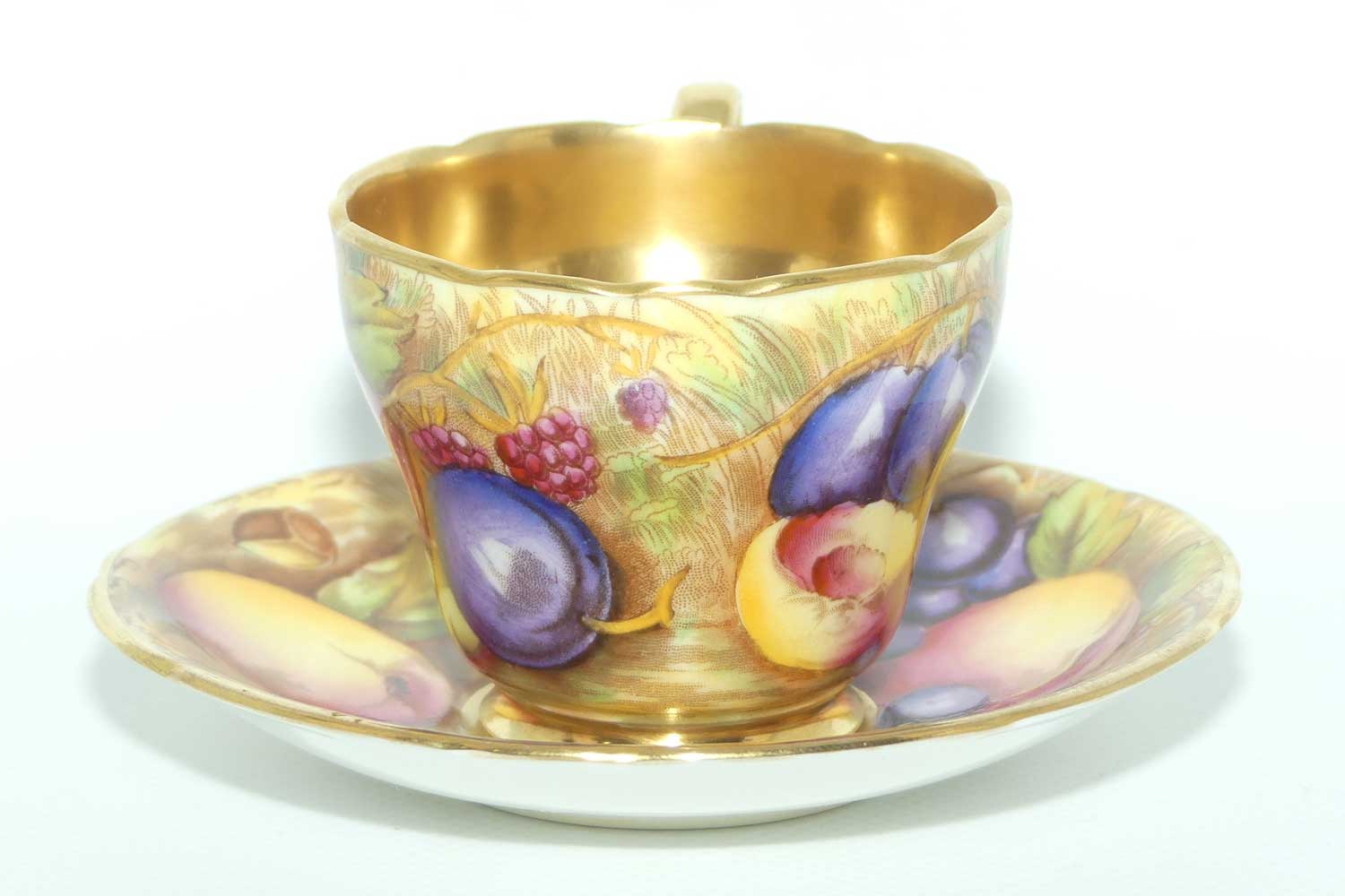 Aynsley Orchard Gold with gilt interior demi tasse duo | signed Brunt