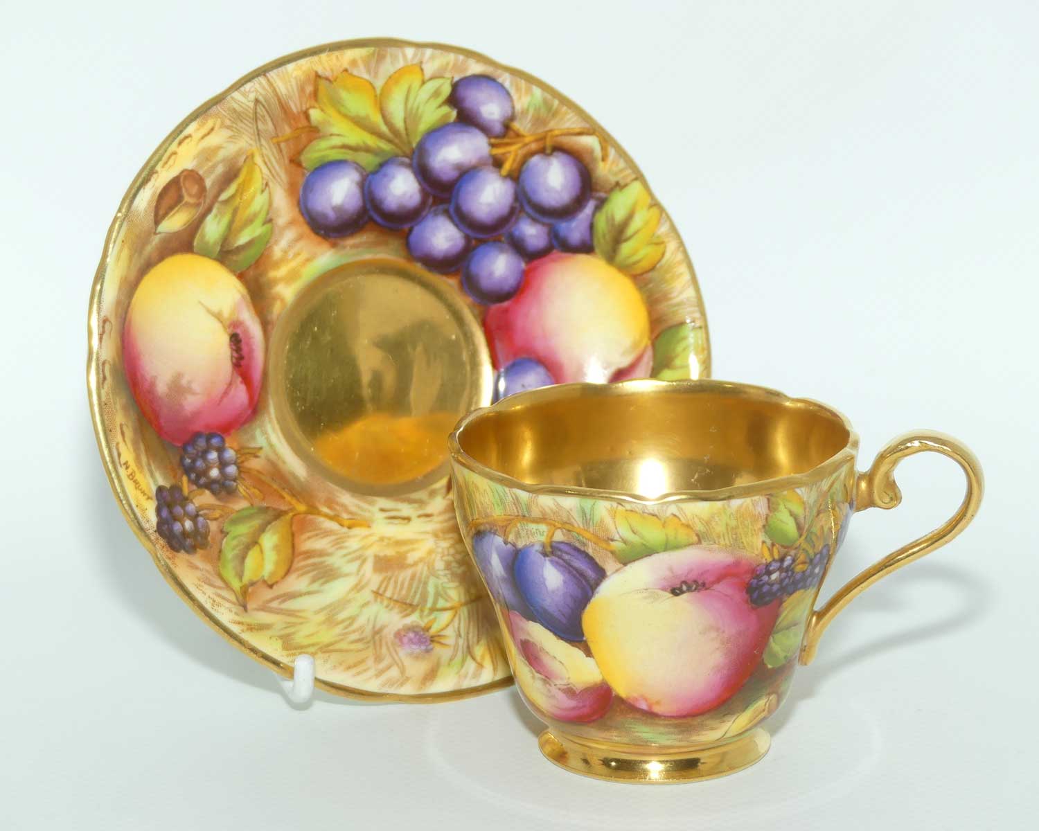 Aynsley Orchard Gold with gilt interior demi tasse duo | signed Brunt