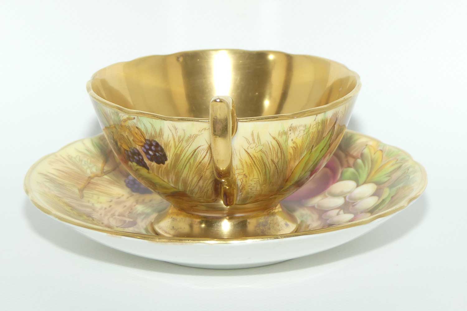 Aynsley Orchard Gold with gilt interior tea duo | signed Jones and Bru
