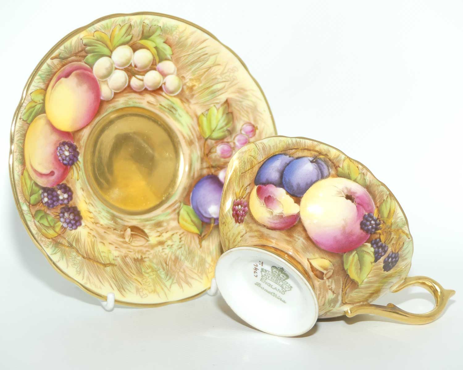 Aynsley Orchard Gold with gilt interior tea duo | signed Jones and Brunt