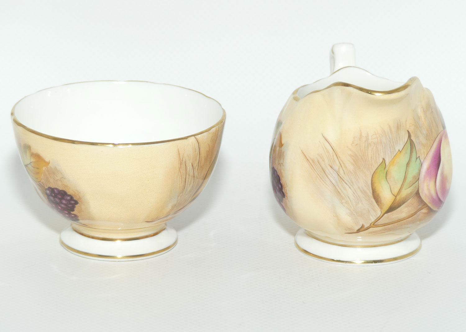 Aynsley Fruit Orchard Gold sugar and creamer | Coffee size | signed N Brunt