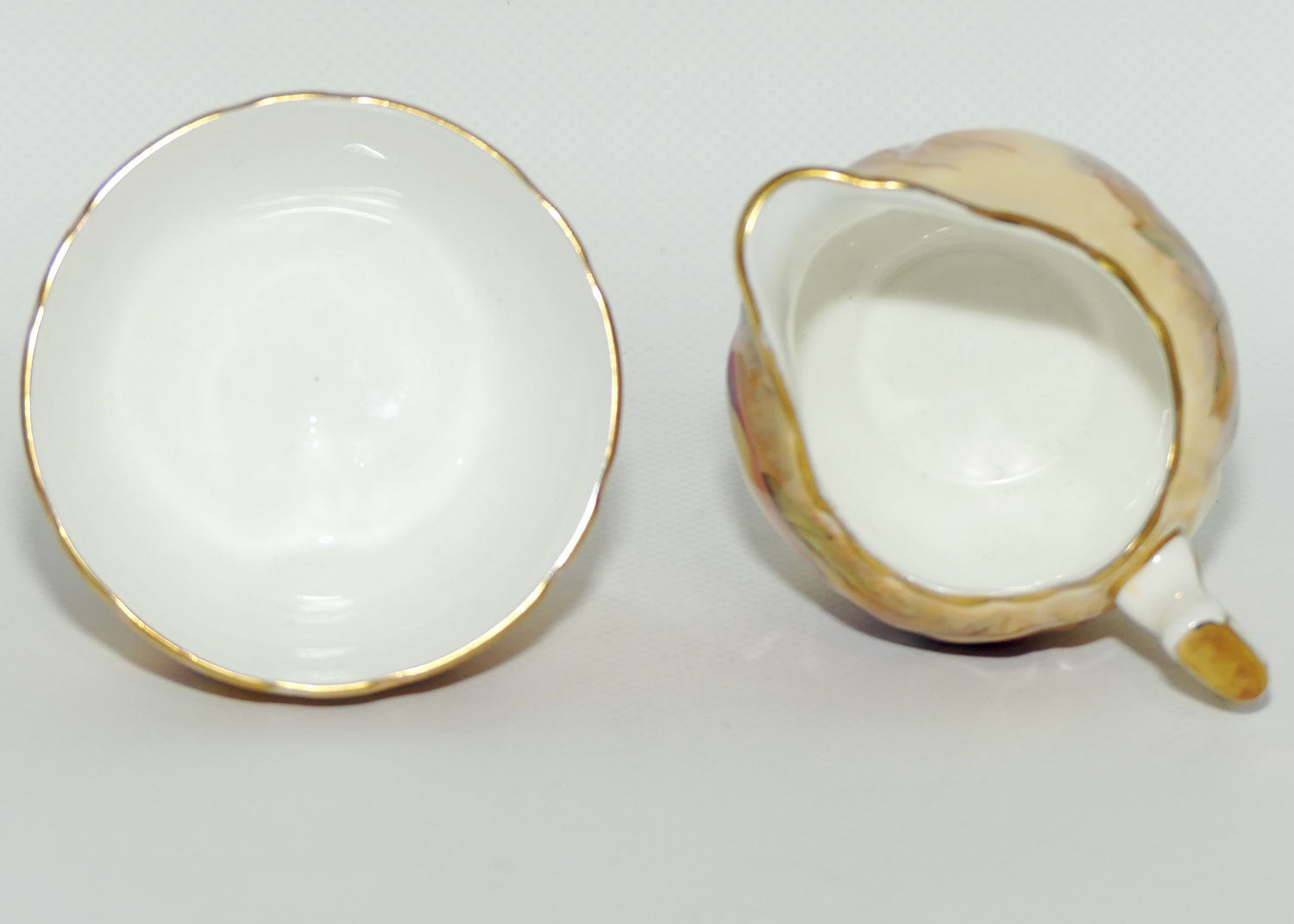 Aynsley Fruit Orchard Gold sugar and creamer | Coffee size | signed N Brunt