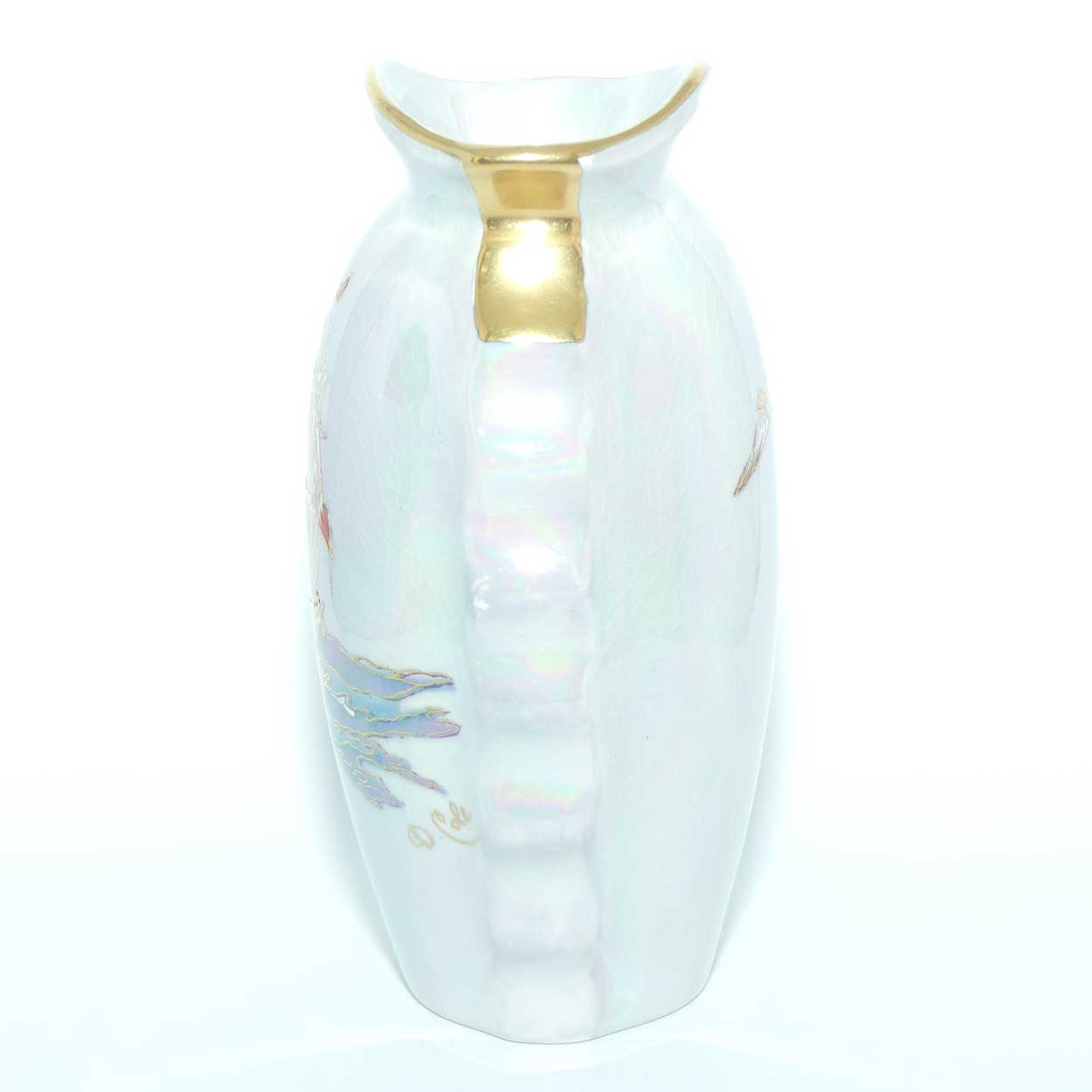 Crown Devon Fieldings Lustre Grey Galleon design vase | signed D Cole | 15.5cms