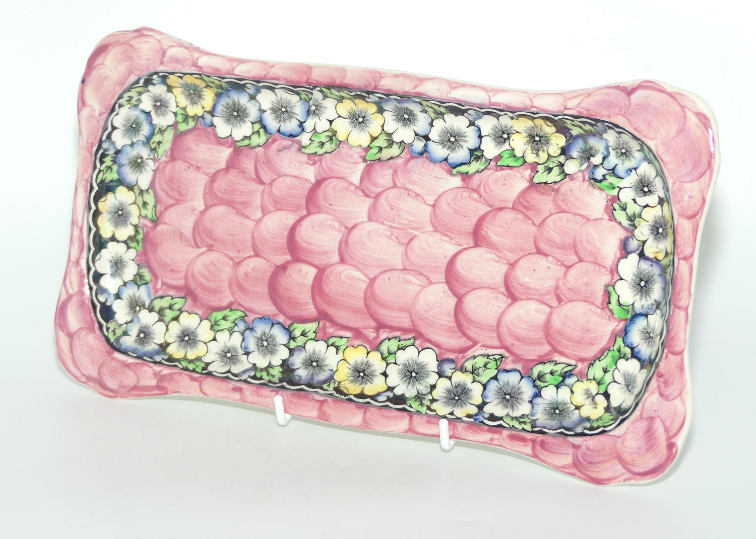 Maling Lustre sandwich tray | Garland and Black Rose | Pink ground 6451