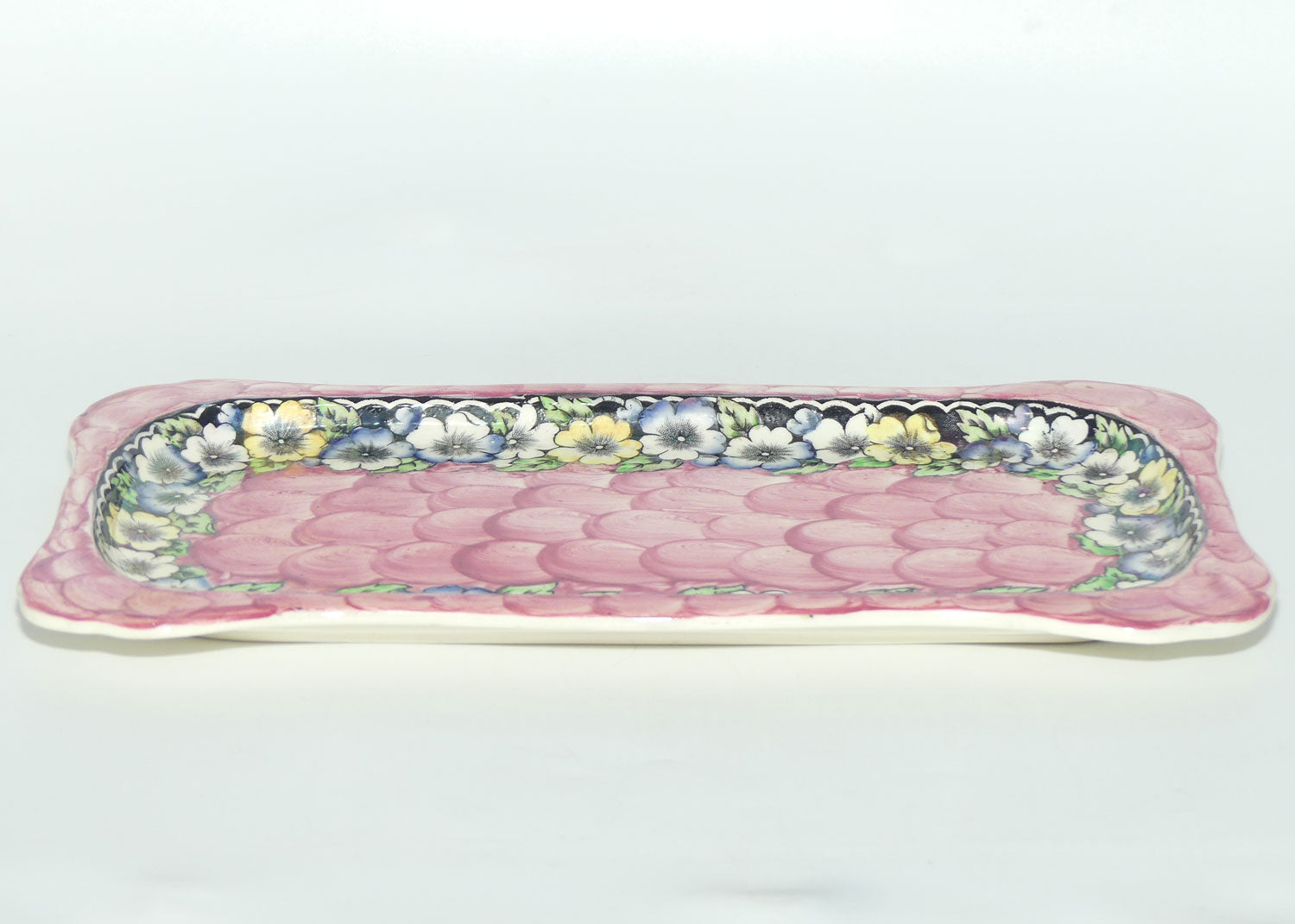 Maling Lustre sandwich tray | Garland and Black Rose | Pink ground 6451