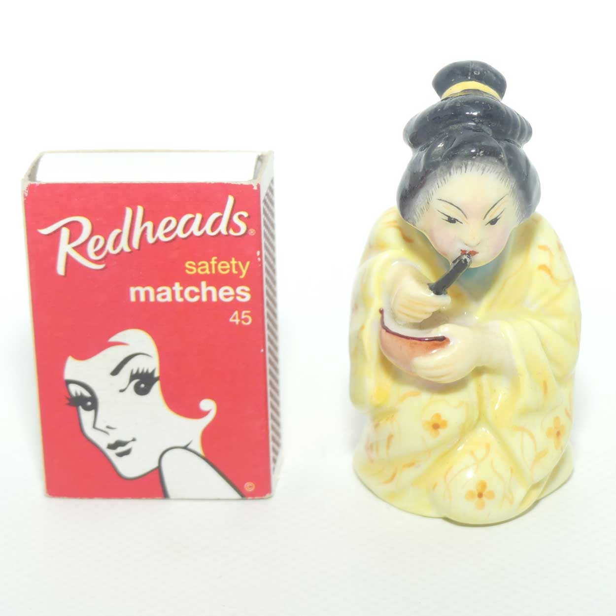 Royal Worcester figural Geisha Girl | Japanese Girl candle snuffer | Puce mark | c.1909