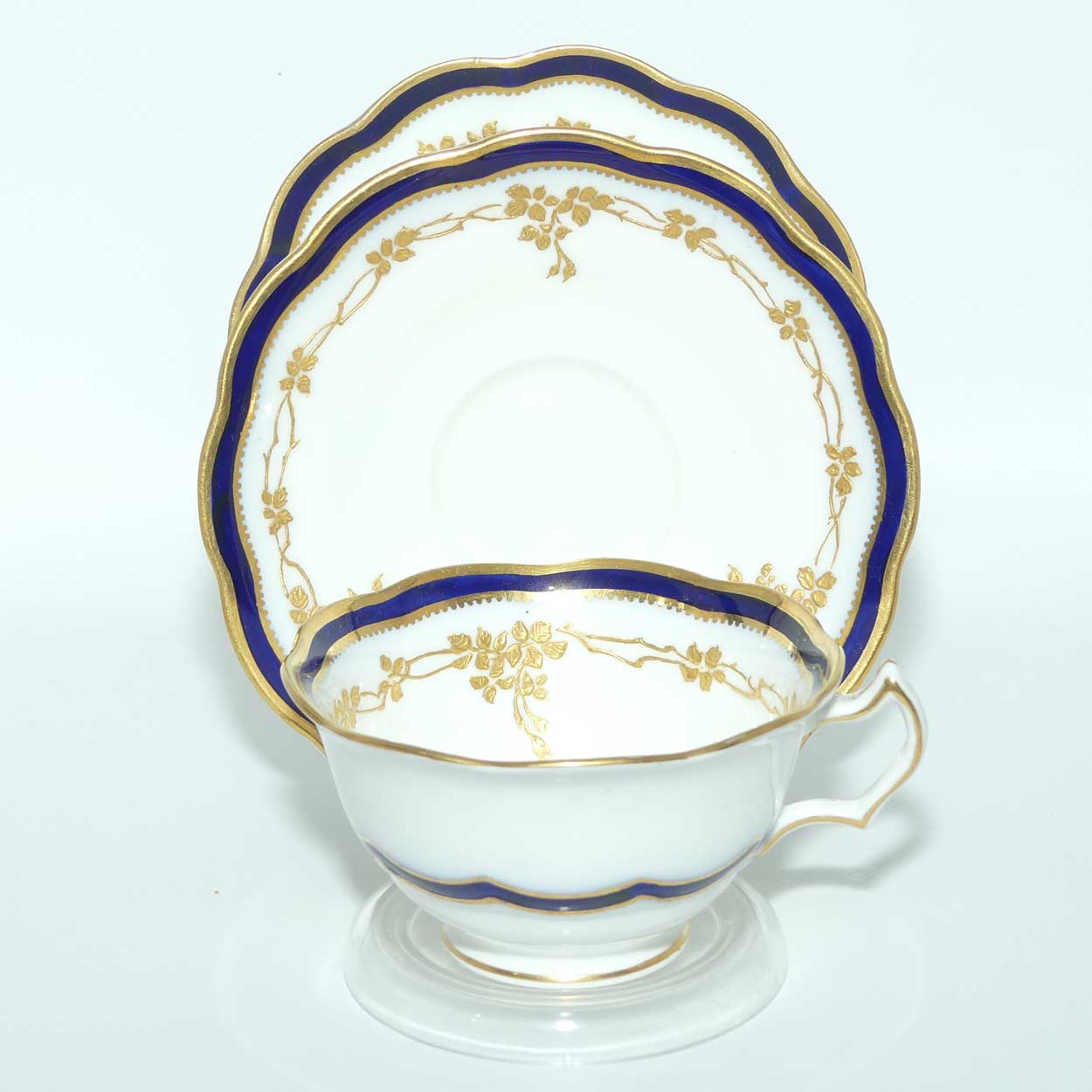George Jones & Sons Crescent China Blue and Gilt trio