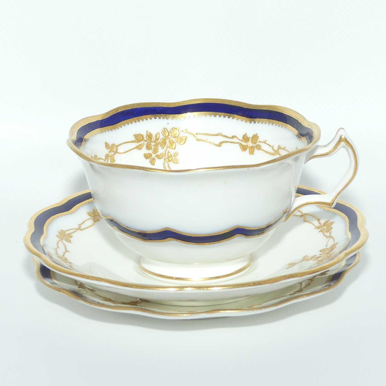 George Jones & Sons Crescent China Blue and Gilt trio