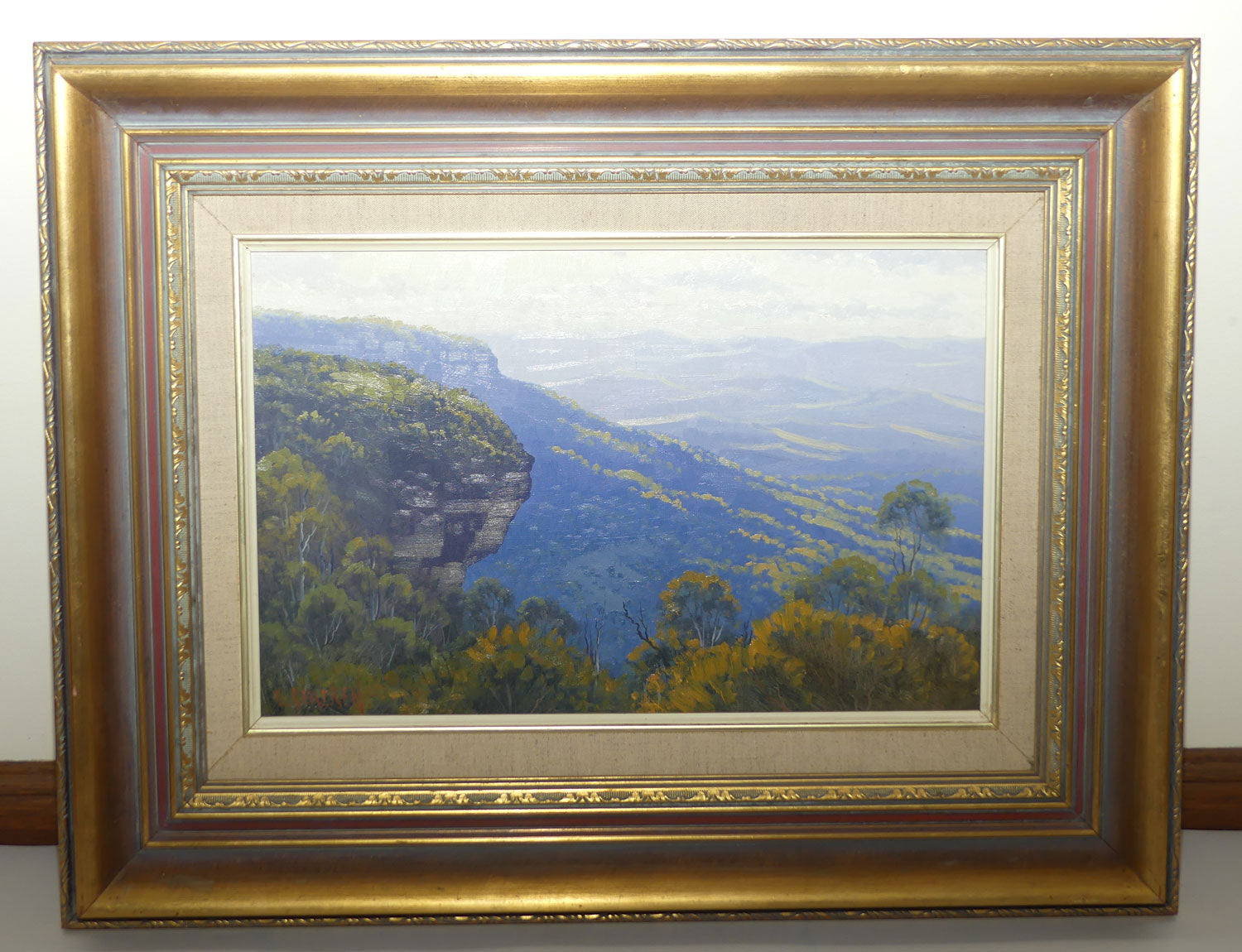 Original Oil on Board | Framed | Afternoon Light across the Megalong Hills from Wells Ledge, Blackheath NSW | Graham Gercken