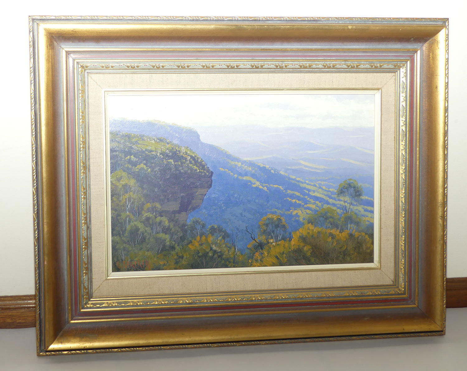 Original Oil on Board | Framed | Afternoon Light across the Megalong Hills from Wells Ledge, Blackheath NSW | Graham Gercken