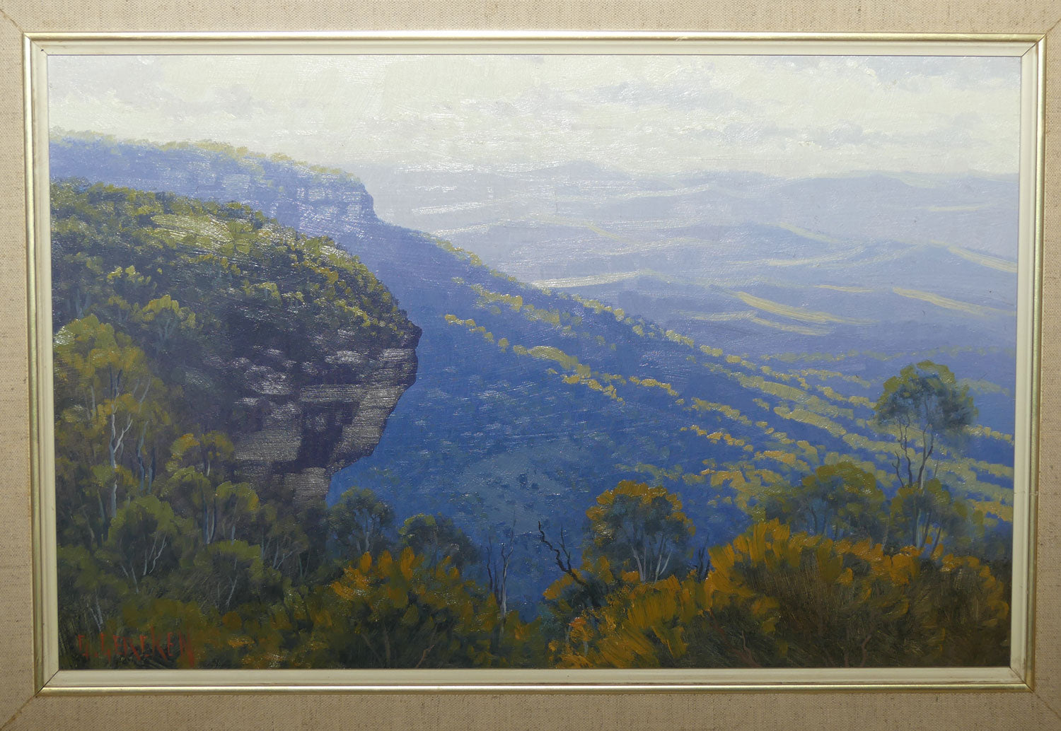 Original Oil on Board | Framed | Afternoon Light across the Megalong Hills from Wells Ledge, Blackheath NSW | Graham Gercken