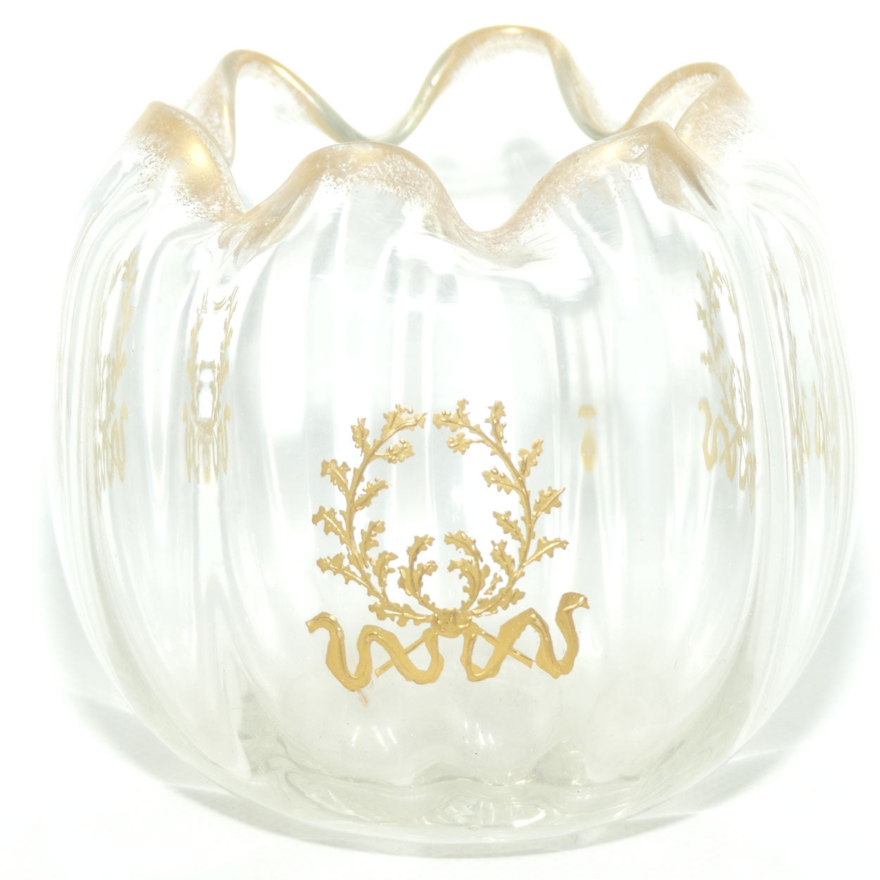 Edwardian era Gilt trim and hand decorated glass bowl