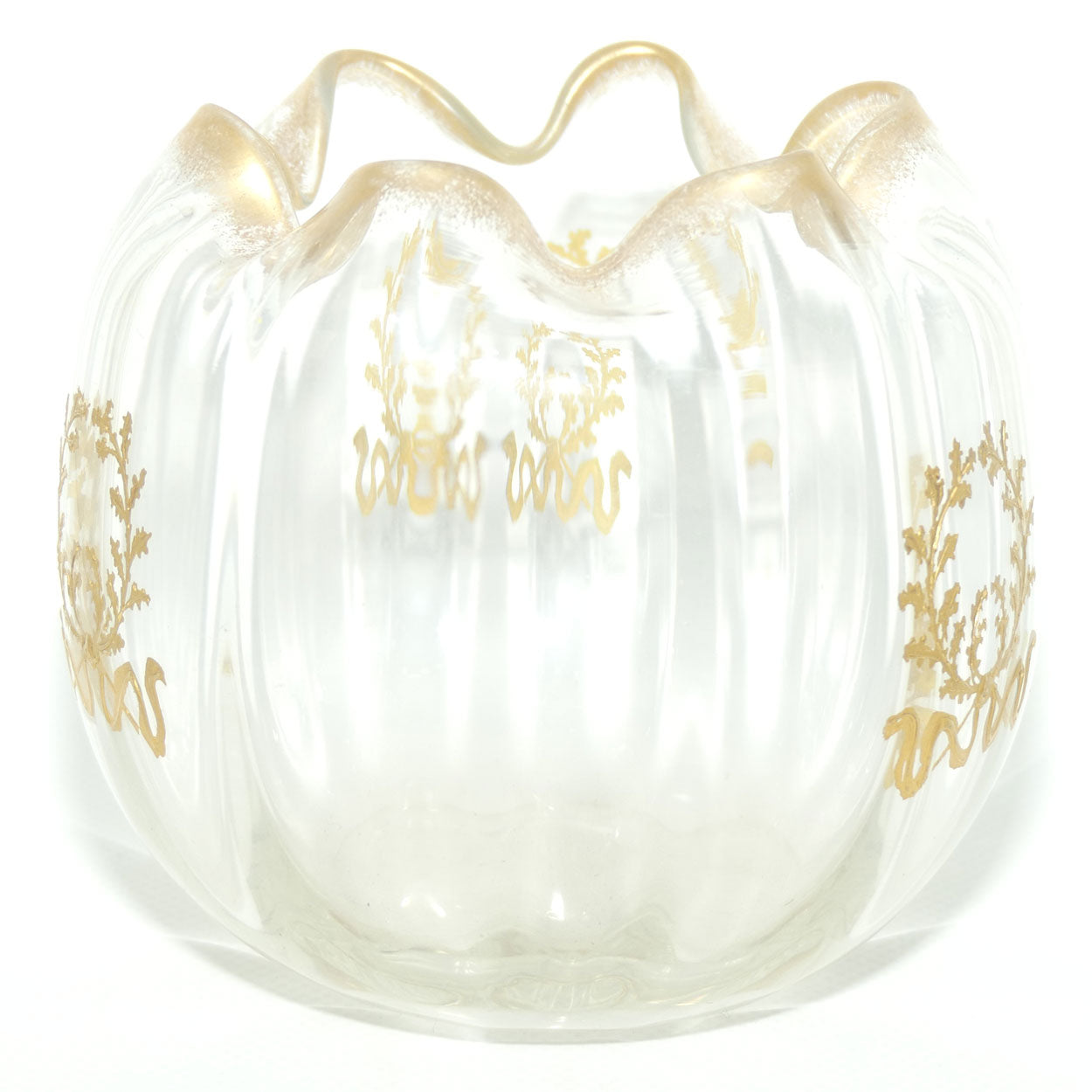 Edwardian era Gilt trim and hand decorated glass bowl