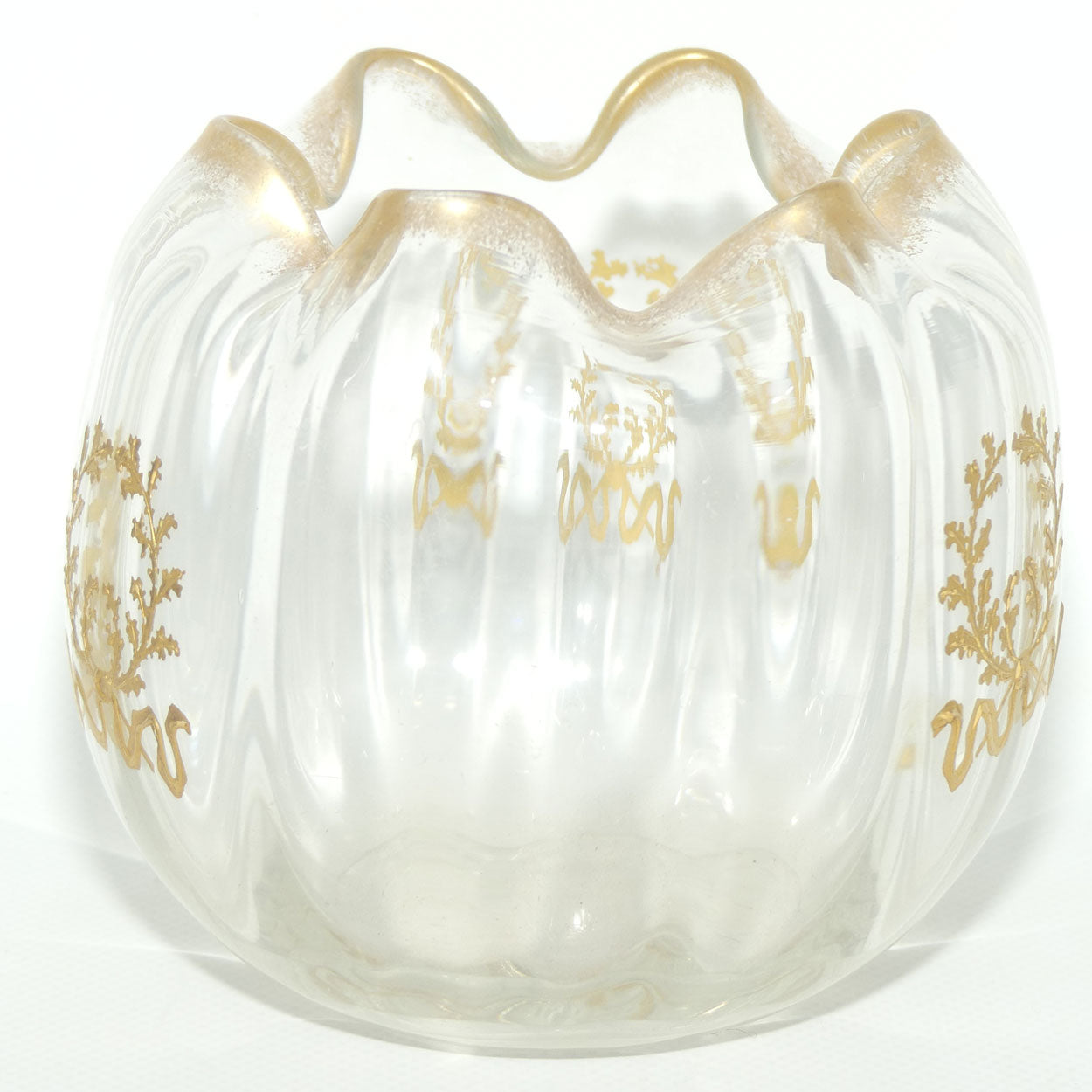 Edwardian era Gilt trim and hand decorated glass bowl