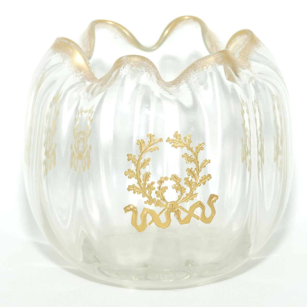 Edwardian era Gilt trim and hand decorated glass bowl