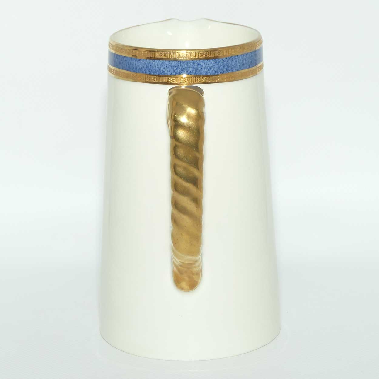 Royal Doulton superbly gilt rope twist handle jug decorated with Blue band | H3367 | 14+ cm tall