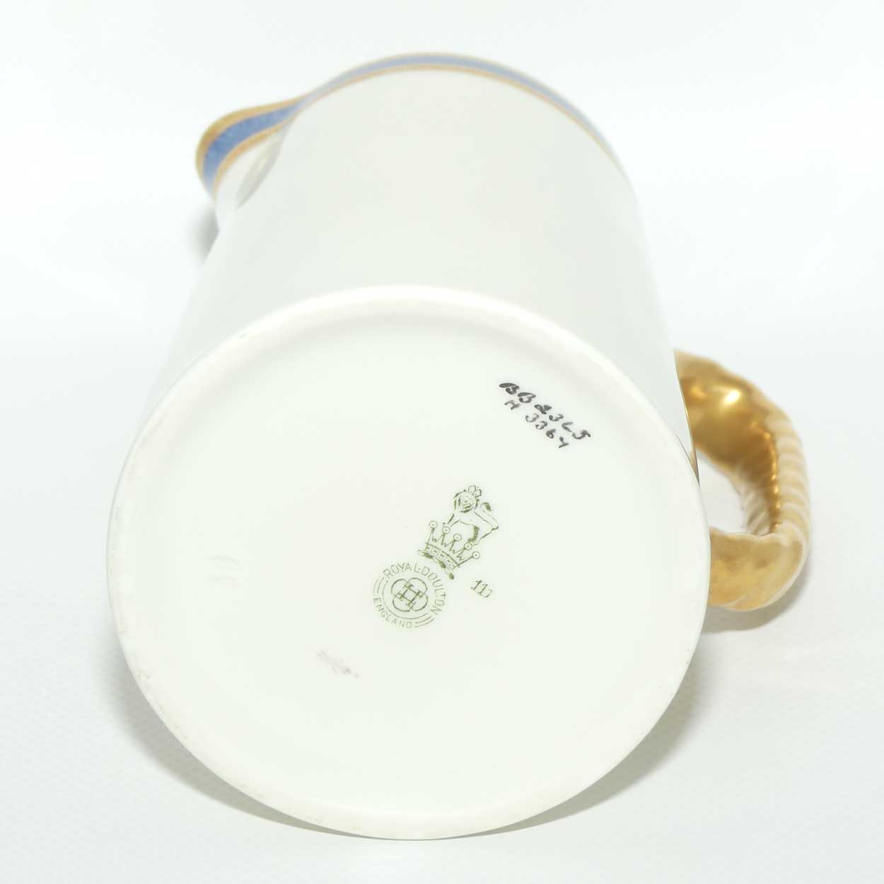 Royal Doulton superbly gilt rope twist handle jug decorated with Blue band | H3367 | 14+ cm tall