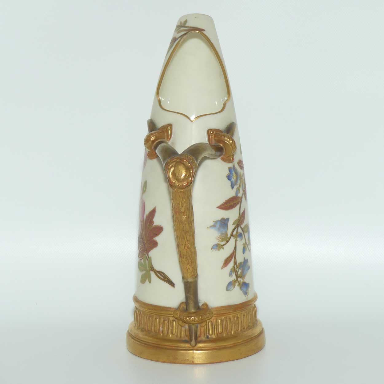 Royal Worcester Blush Ivory hand painted and gilt horn handle jug (Smaller, Dogwood Rose)