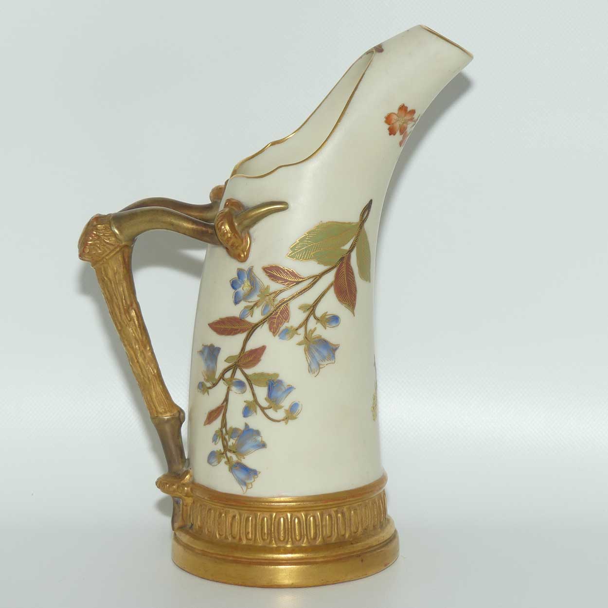 Royal Worcester Blush Ivory hand painted and gilt horn handle jug (Smaller, Dogwood Rose)