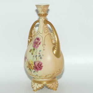 Royal Worcester Blush Ivory hand painted and gilt twin handle Roses vase