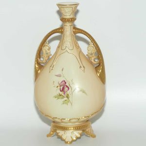 Royal Worcester Blush Ivory hand painted and gilt twin handle Roses vase