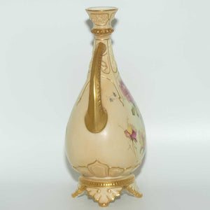 Royal Worcester Blush Ivory hand painted and gilt twin handle Roses vase