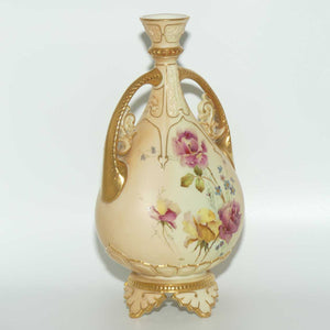 Royal Worcester Blush Ivory hand painted and gilt twin handle Roses vase