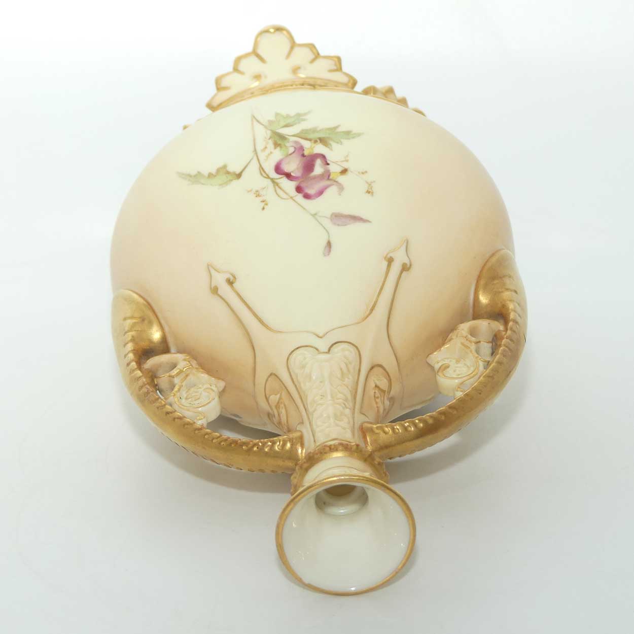 Royal Worcester Blush Ivory hand painted and gilt twin handle Roses vase