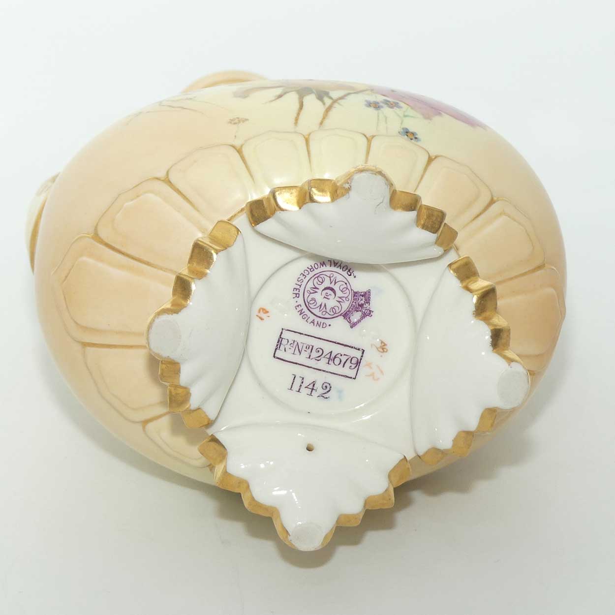 Royal Worcester Blush Ivory hand painted and gilt twin handle Roses vase