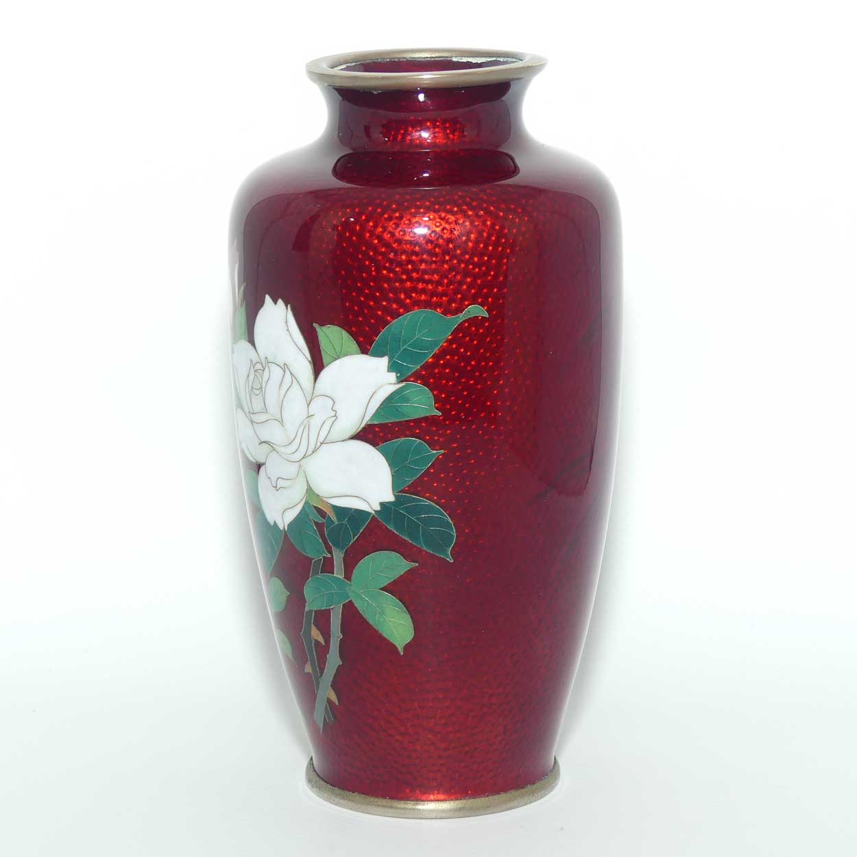 Japanese Ginbari Cloisonne vase with floral motif signed Sato