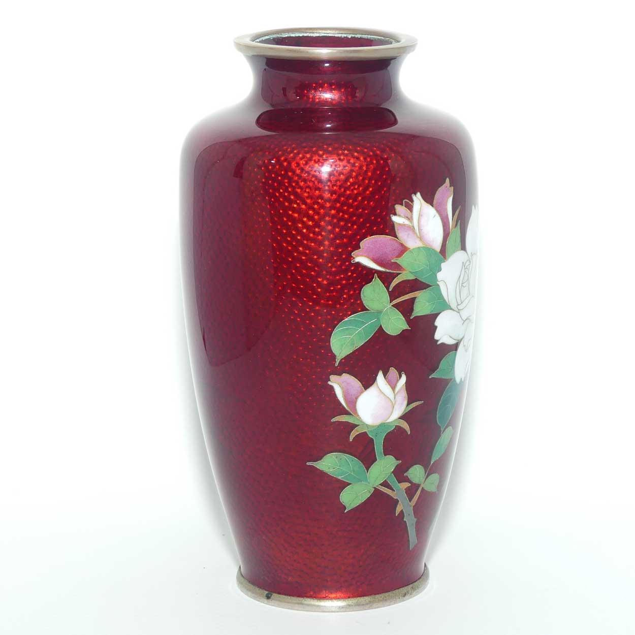 Japanese Ginbari Cloisonne vase with floral motif signed Sato