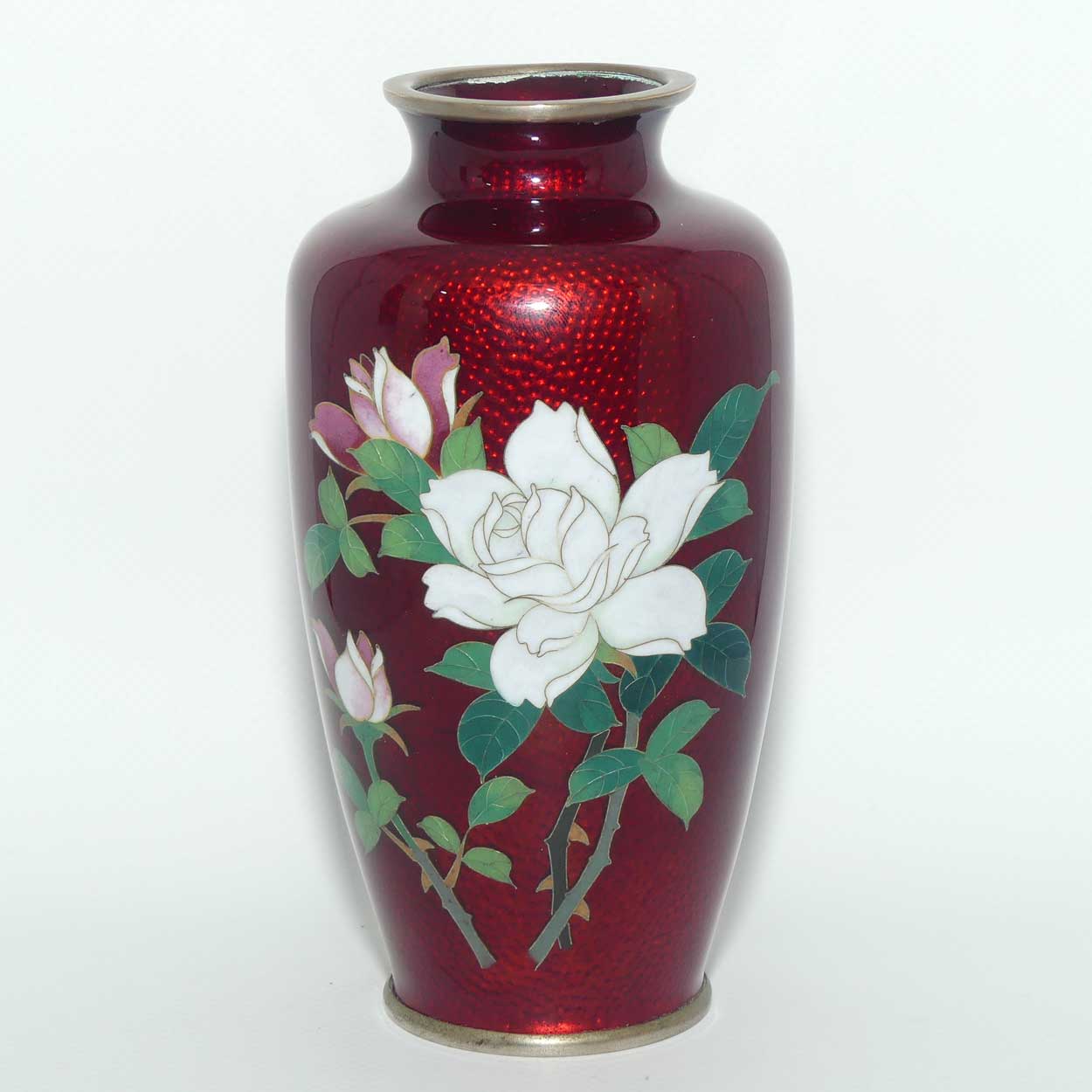 Japanese Ginbari Cloisonne vase with floral motif signed Sato