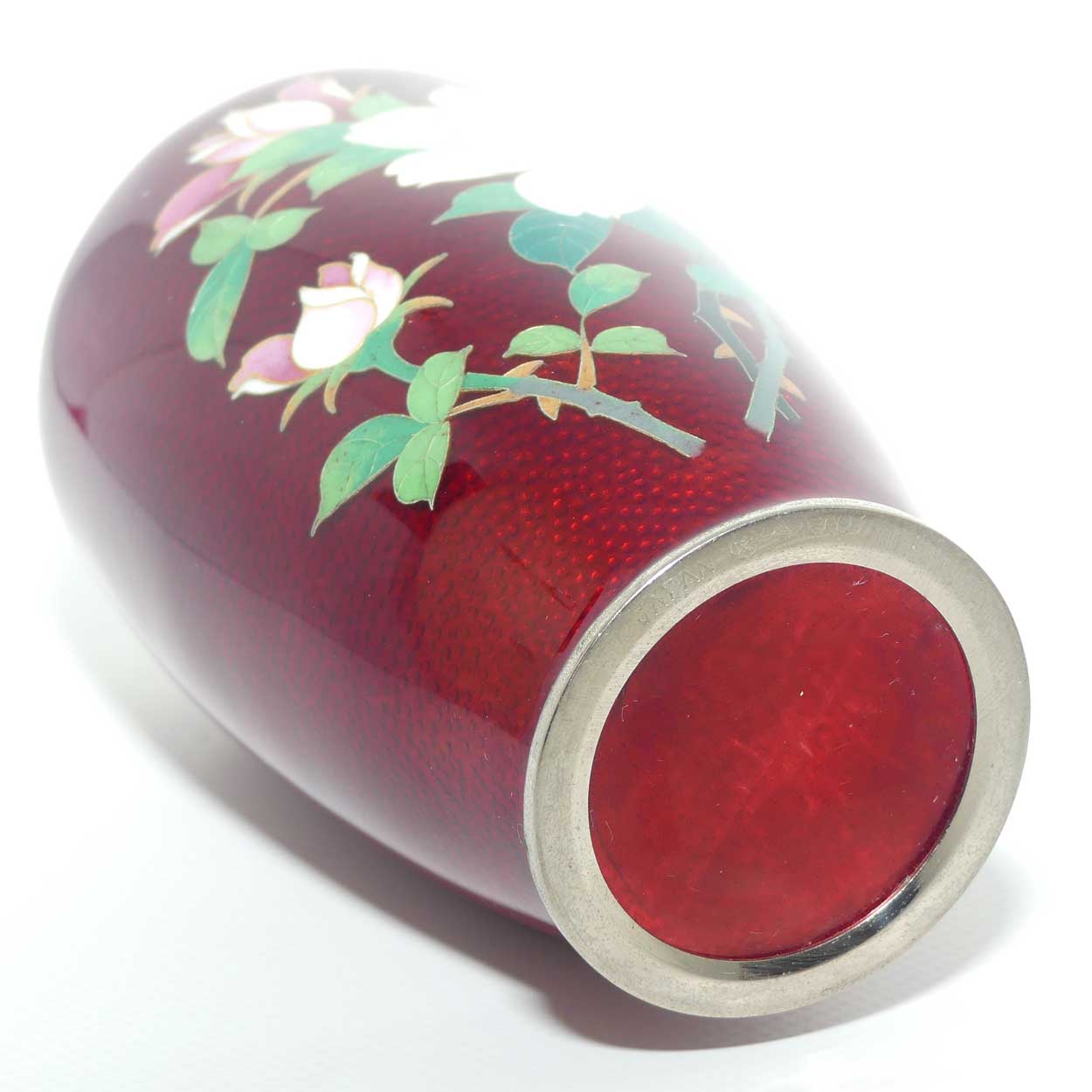 Japanese Ginbari Cloisonne vase with floral motif signed Sato