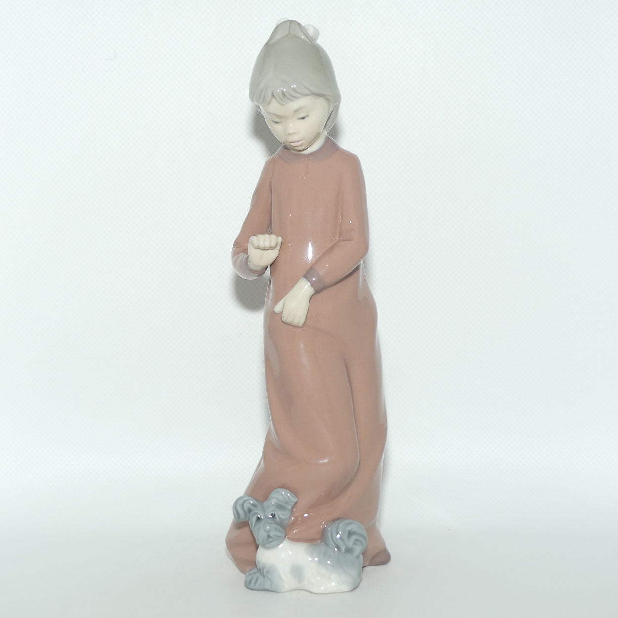Nao by Lladro figure Girl in Pink Night Dress | Dog at Feet