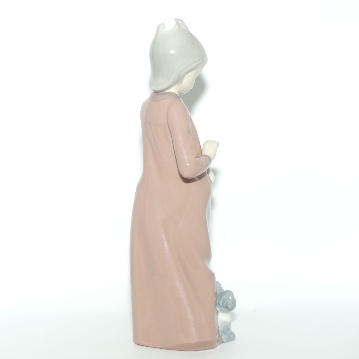 Nao by Lladro figure Girl in Pink Night Dress | Dog at Feet